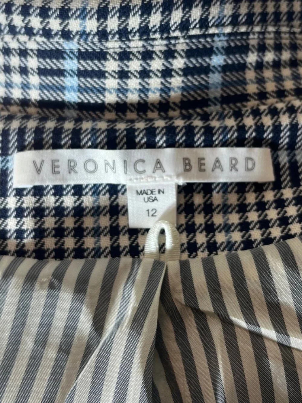 Veronica Beard Plaid Double Breasted Blazer Size 12 Ruched Sleeve Open Front - Picture 5 of 5